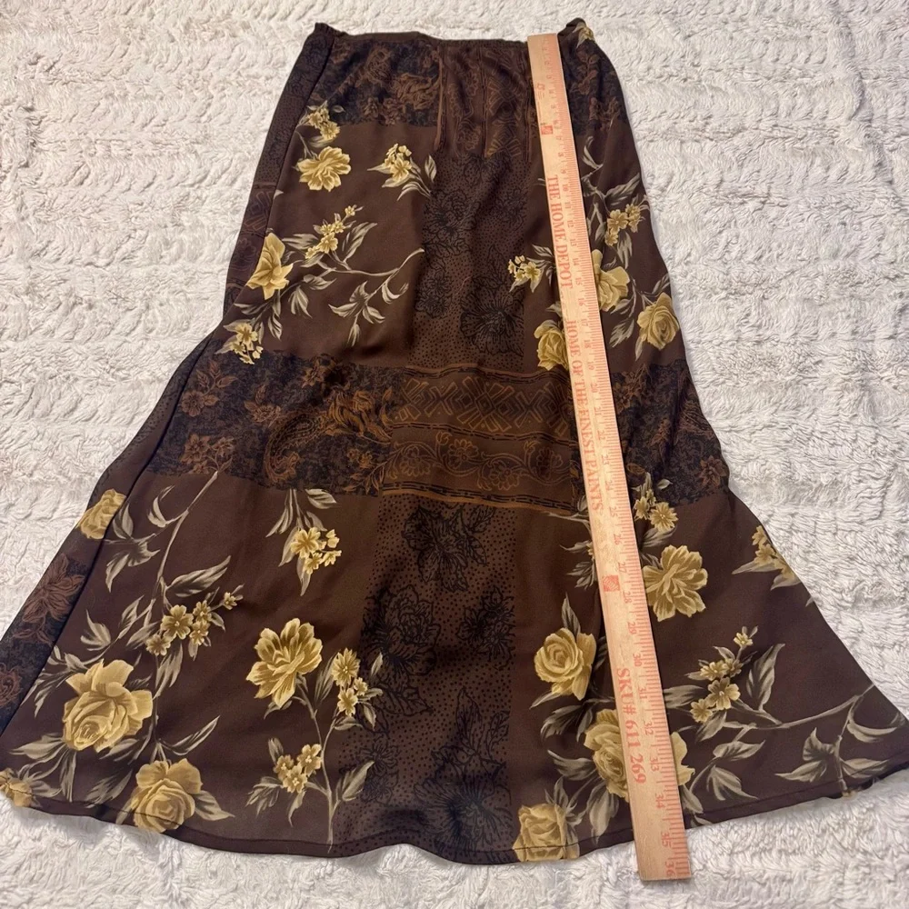 Impressions whimsgoth Brown Floral Maxi Skirt Y2K Boho Cottagecore Size 8 - Picture 3 of 5